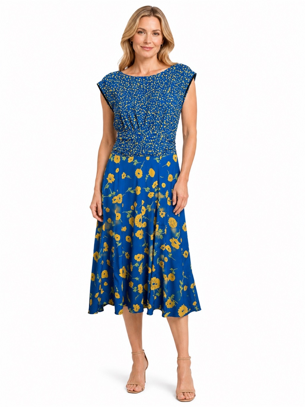 Blue and Yellow Floral Midi Dress by